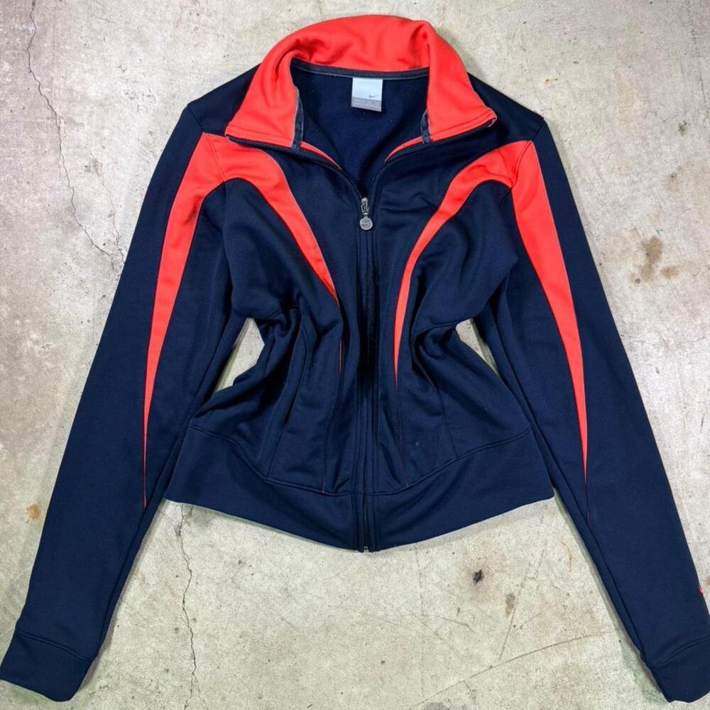 Vintage 2000s y2k nike navy orange tracksuite zip up top size M silver tag